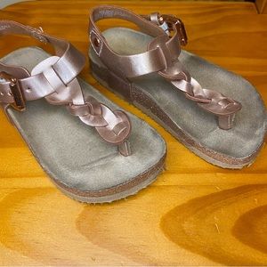 Girl's Metallic Braided T-Strap Sandal - Rose Gold